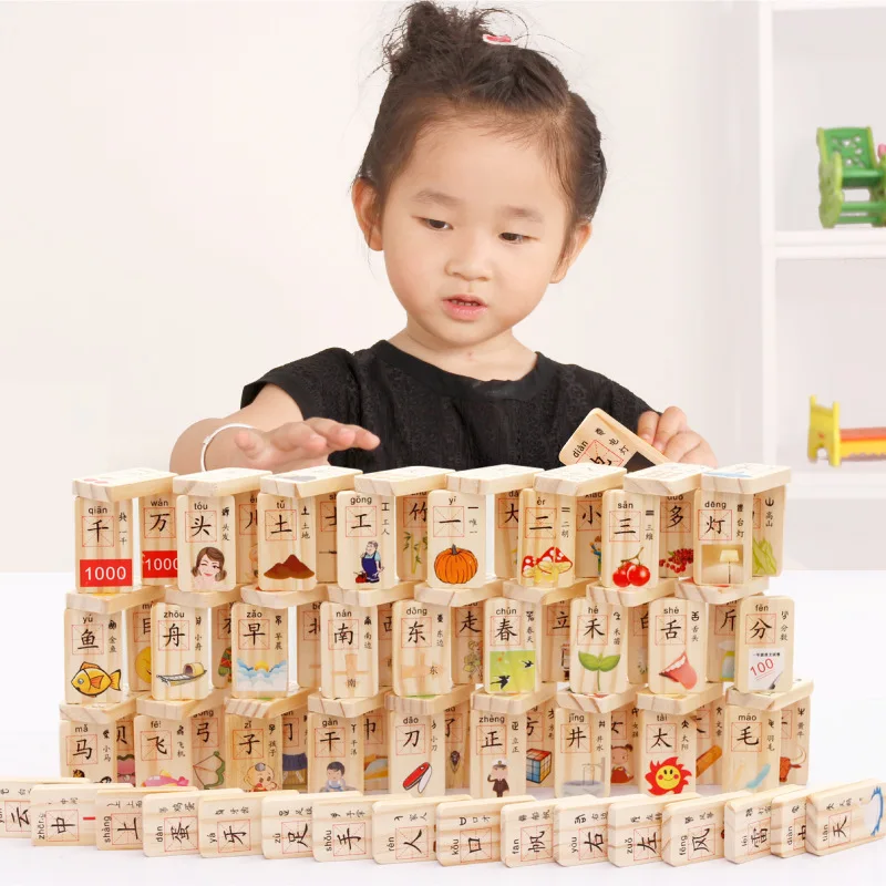 

200 Chinese characters wooden children toys for children's building block Domino