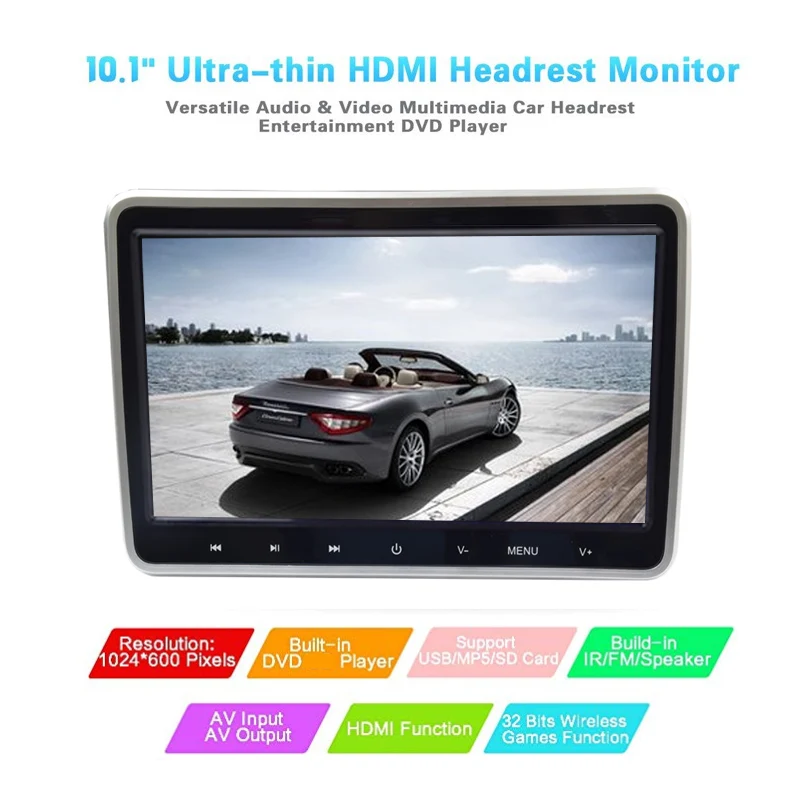 1 шт. 10,1 дюймов Автомобильный подголовник монитор DVD видео плеер USB/SD/HDMI/IR/FM TFT ЖК-экран сенсорная кнопка игры дистанционное управление MP4 Стерео