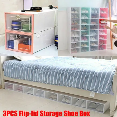 

2019 Clear plastic storage compartment cover for stacking space and saving the main button Portable Shoes Storage Boxes