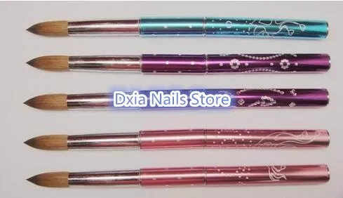 

Round Nail Tools 10ps #2#4#6#8#10#12#14#16#18#20#22 Kolinsky Sable Brush Acrylic Nail Art Brush Pink Metal Crystal Acrylic Salon