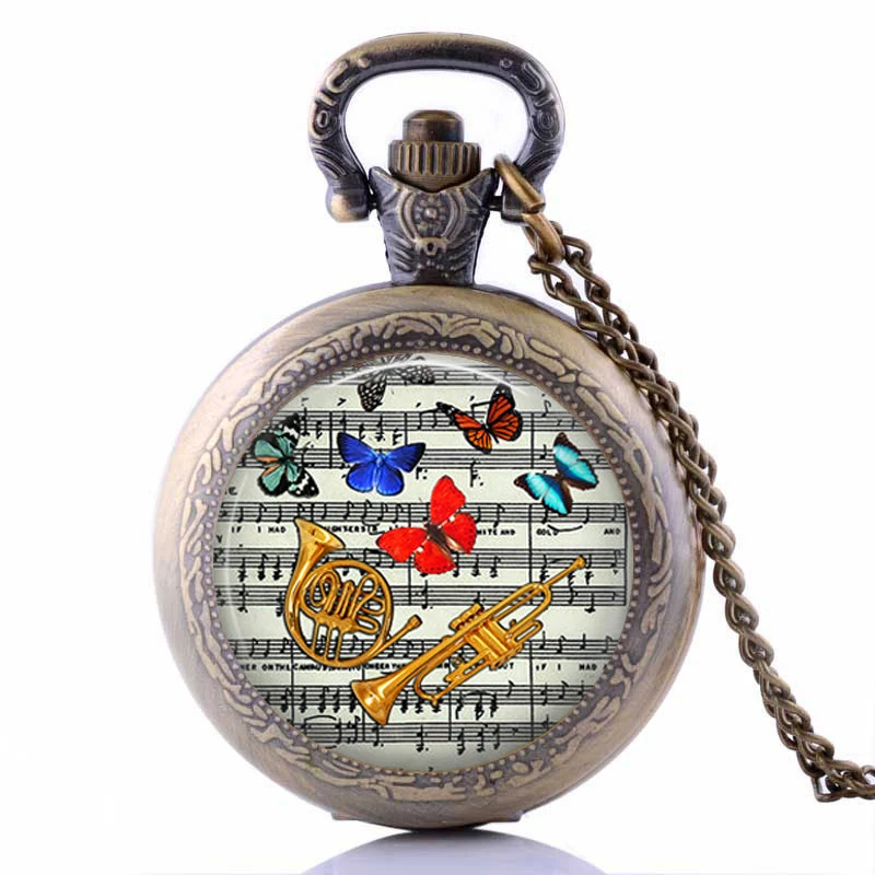 

19 Styles Music Jewelry Piano Pocket Watch Glass Cabochon Locket Necklace Vintage Pocket Watch Necklace