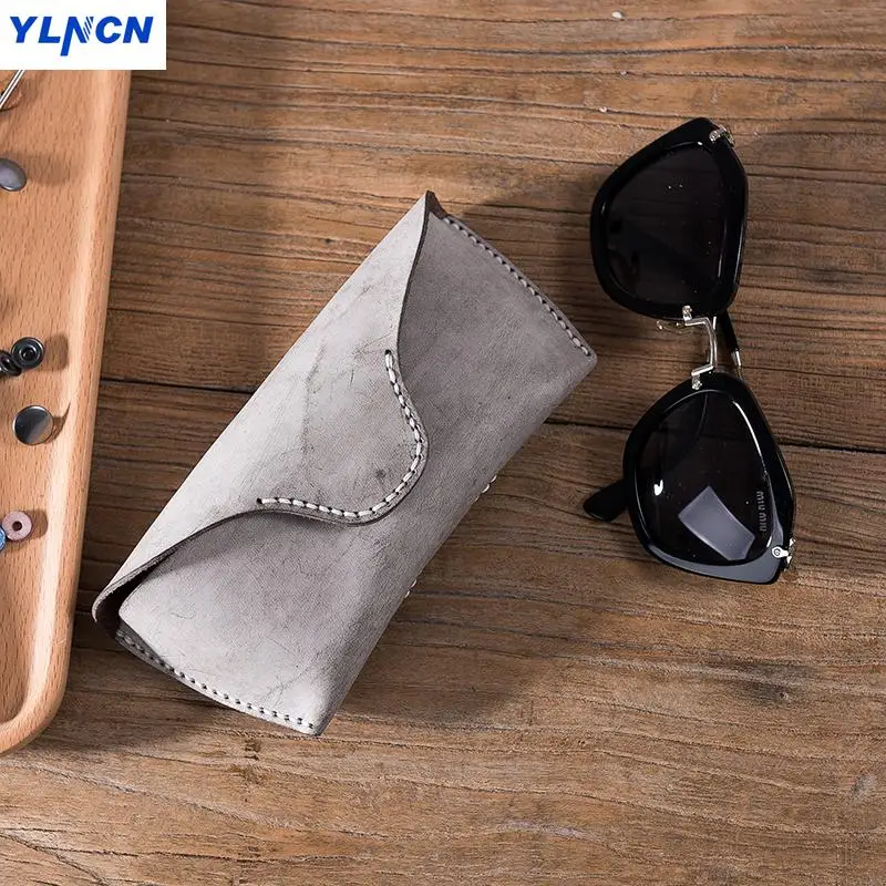 

DIY leather Material package Fogged Wax Glass Box case Retro Sunglasses Cover Handmade Sewing Leather-handmade-bags