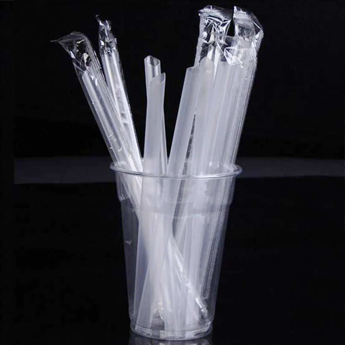 

100 Pcs Cocktail Straws Transparent Black Design Plastic Straws For Birthday Wedding Decorative Party Event Drinking Straws