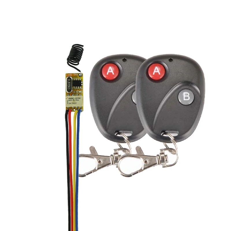 

Small Remote Relay Switch 3.6V 4.8V 5V 6V 7.4V 9V 12V Wide Voltage Mini Receiver Transmitter Normally Open Close Wireless Switch