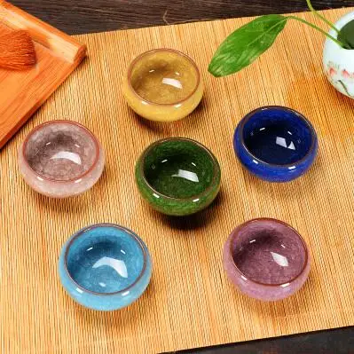 

Chinese Kung Fu TeaCup Characteristics Colored Ceramic Glaze Tea Set ice crack Cup 6 pcs Carp Purple Clay Tea Cups