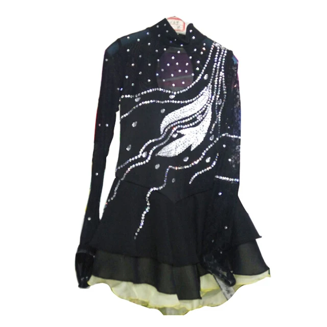 Cheap Customized Clothes Ice Figure Skating Dress Rhythmic Gymnastics Black Adult Child Girl Show Skirt Performance Rhinestone Sequins