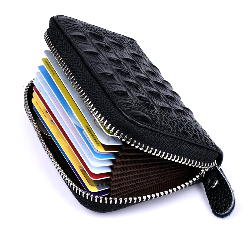 

Genuine Leather Women Business Card Holder Zipper Short Female ID Credit Card RFID Blocking Mini Wallet Tarjetero