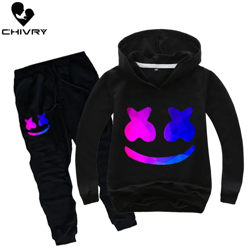 

Boys Girls Active Clothes Set Spring Autumn Boys Print Pullover Hooded Hoodies Tops Sweatshirt + Long Pants Kids Clothing Sets