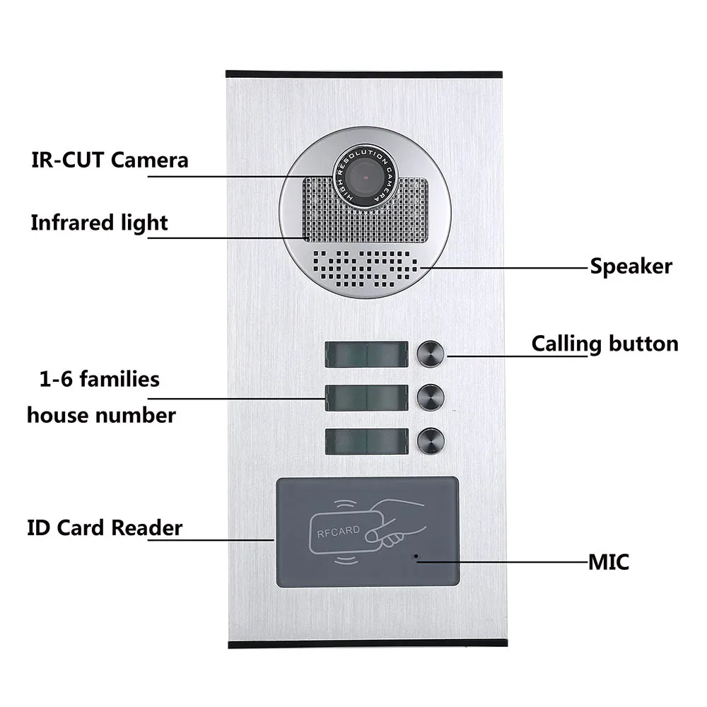 4,3 дюймов 3 квартира/семья телефон видео домофон системы RFID IR-CUT HD 1000TVL камера дверные звонки с кнопкой