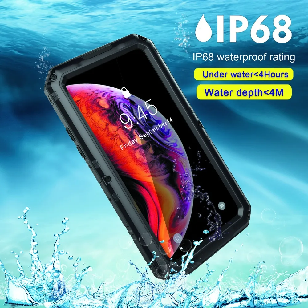 

waterproof case armor Metal Aluminum 360 full Protect for Apple iPhone XS Max Case Cover IP68 for iPhone xr 8 7 6 6s Plus Coque