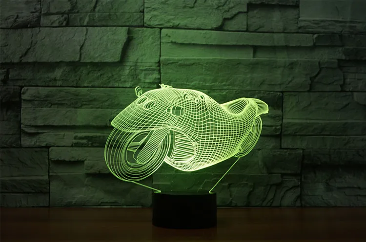 

Cartoon Motorcycle Acrylic 3D Vihicle Optical Illusion Night Light, 7 Colors LED Night Light, Home Decoration for Kids Gift