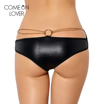 

PE5062 Comeonlover New design low waist XL-6XL plus size push up panties black sexy faux leather panty hot women's panties