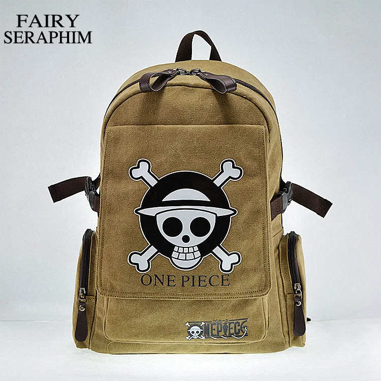 

FAIRY SERAPHIM Japanese cartoon canvas famous ONE PIECE backpack boys bag teenagers school mochila backpack in khaki color