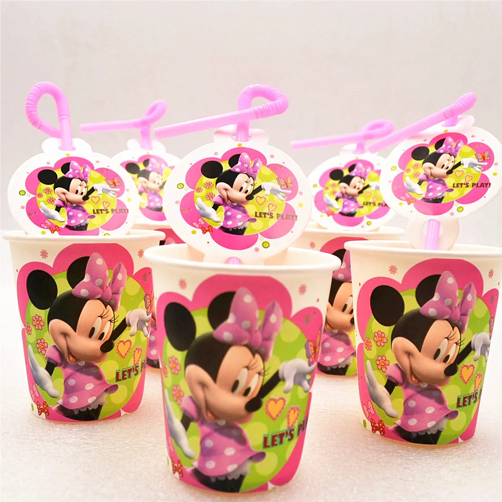 

20pcs/set Minnie Mouse Party Supplies Children Party Decoration Party Cups Straws For Baby Shower Favors