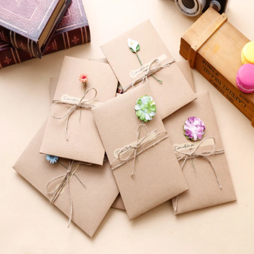 

1pack/lot Retro Kraft Paper Dried Flower Greeting Card With Envelope Gifts Message Invitation Paper Card Stationery