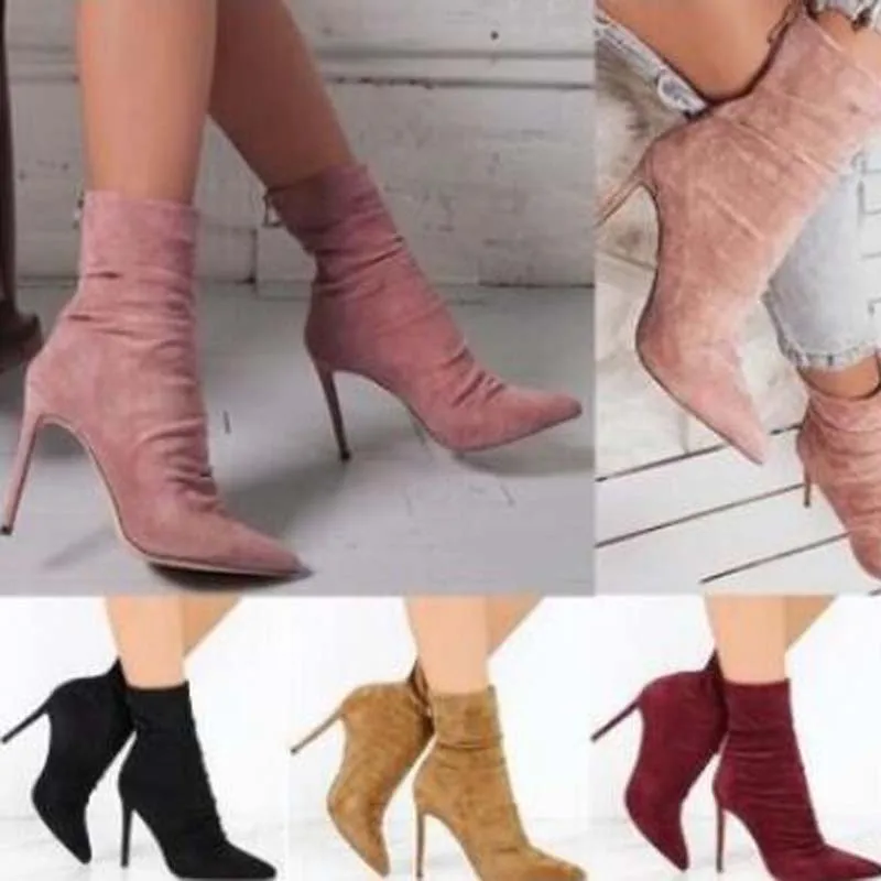 

Tangnest Women Fashion Leather Zips Thin Heels Short Boots High Heel Shoes Winter Warm Boots Sexy Pointed Toes Shoes XWX7208