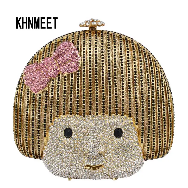 

Luxury Evening bag Eva Girl Face crystal Clutch party bag Korean Cute girl Clutch bags prom handbag manufacturer SC061