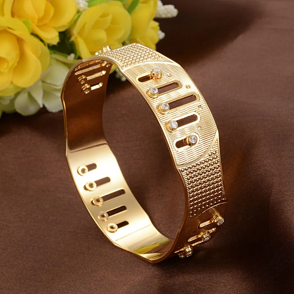 Fashion Gold Bangles Bracelets With Cubic Zirconia Sliding Bangles