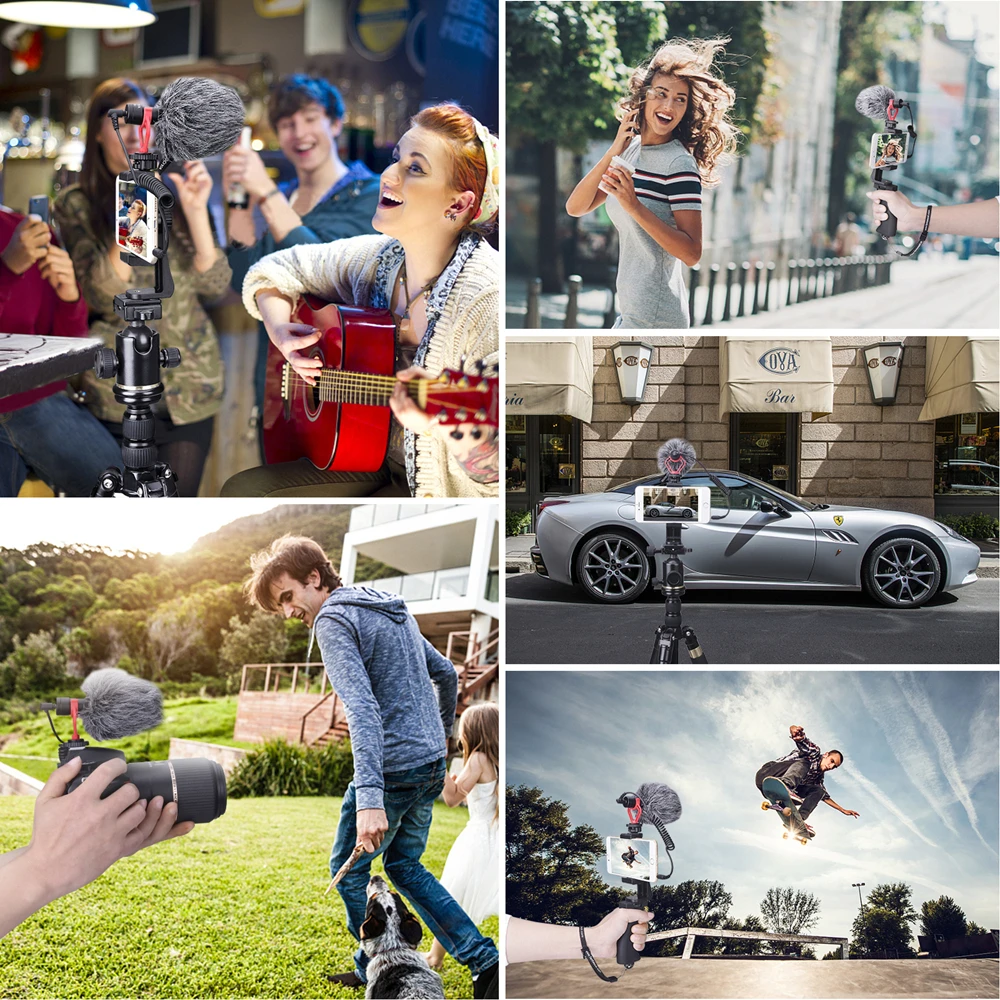  Mobile Phone Hand Grip Holder Smartphone Stabilizer Microphone Video Filming Set for iPhone 8 7 6 P