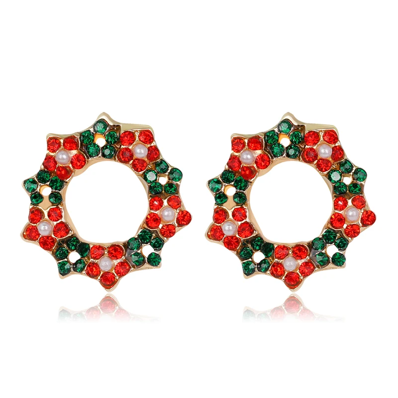 

danbihuabi New Christmas Wreaths Stud Earrings 2017 Statement Elk Rhinestone Metal Earring for Women Jewelry Girl Gifts