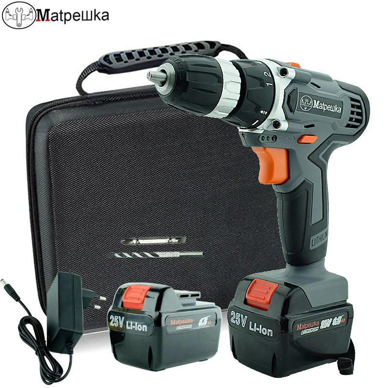 Goede 25 v Boor huishouden snoerloze boor multifunctionele elektrische schroevendraaier oplaadbare 2 batterij elektrische power tool + Doek bag