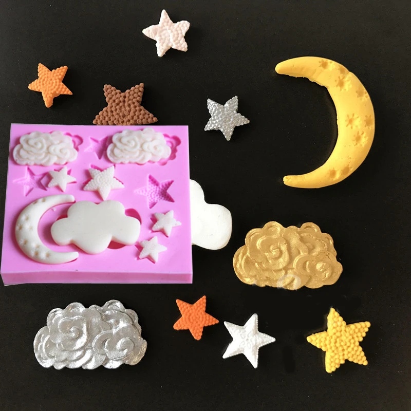 

3D Cloud Star Moon silicone Mold Cooking Tools Silicone Fondant Mold DIY Cake Decorating Polymer Clay Resin Fimo Super Sculpey