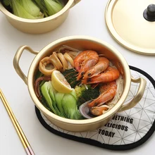 Yellow Aluminum Ramen Noodles Pot Korean Soup Pot With Lid Milk Egg Soup Cooking Pot Fast Heating For Kitchen Cookware Tool 1pc