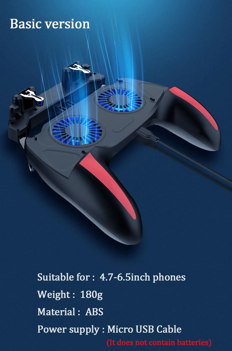 PUBG mobile controller with double fan cooling for iphone ios android phone game pad free fire with 2500mah / 5000mah power bank