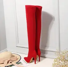 Womens Boots Size 43 Pointed Toe Red Thigh High Boots Side Zipper Suede Stretch Slim Fit Thin Heels Over The Knee Boots Winter цена Womens Boots Size 43 Pointed Toe Red Thigh High Boots Side Zipper Suede Stretch Slim Fit Thin Heels Over The Knee Boots Winter цены онлайн