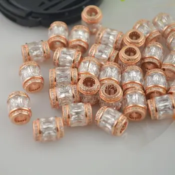 

DIY 15pcs Rose Gold Copper Spacer Rhinestone Crystal Zircon European Beads Fit Charms bracelet