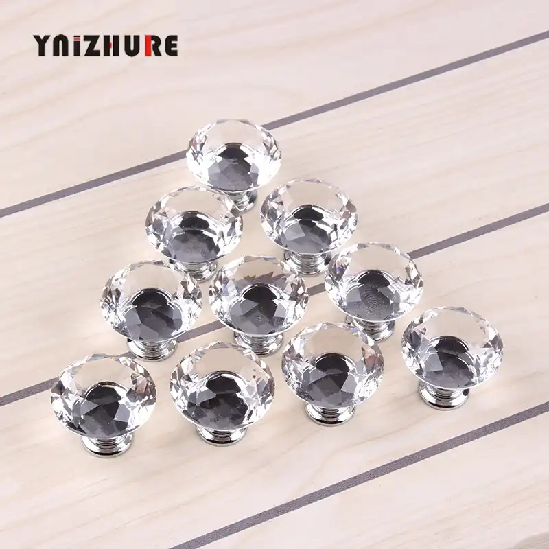 1pack 10pcs 30mm Diamond Shape Crystal Glass Knob Cupboard Drawer