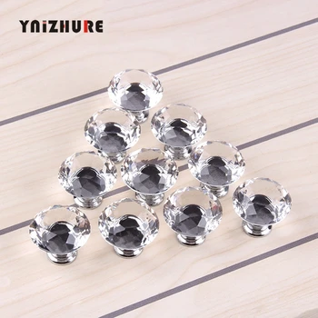 

1pack/ 10Pcs 30mm Diamond Shape Crystal Glass Knob Cupboard Drawer Pull Handle Cabinet Wardrobe Knobs Hardware Accessories