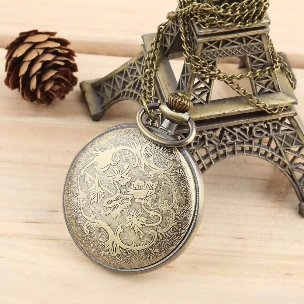 Римский карман WatchVintage полые бронзовая шестеренка полые кварцевые карманные часы цепочки и ожерелья кулон цепи для мужчин's женщин