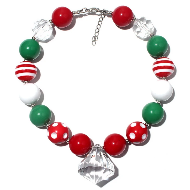 

2018 New Girls Kids Christmas Gifts Red Green Chunky Beads Strand Bubblegum Necklace Water Drop Pendant Toddler Birthday Present