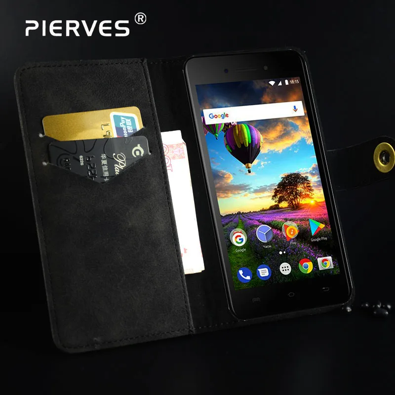 

Pierves Premium Retro Wallet Case Vintage Leather Classical Folio Flip Cover For BQ BQ-5206L Balance