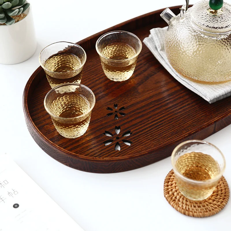 Japanese Oval Shape Tea Tray Wooden Serving Tray Coffee Drink Dessert Serving Platter Snack Fruit Plate Hotel Restaurant Food Coffee Tray Teaware (3)