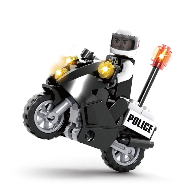 

AUSINI Police Motorcycle Model Building Kits Bricks DIY Blocks Toys for Children ABS Plastic Kids Educational Plaything Boy Gift