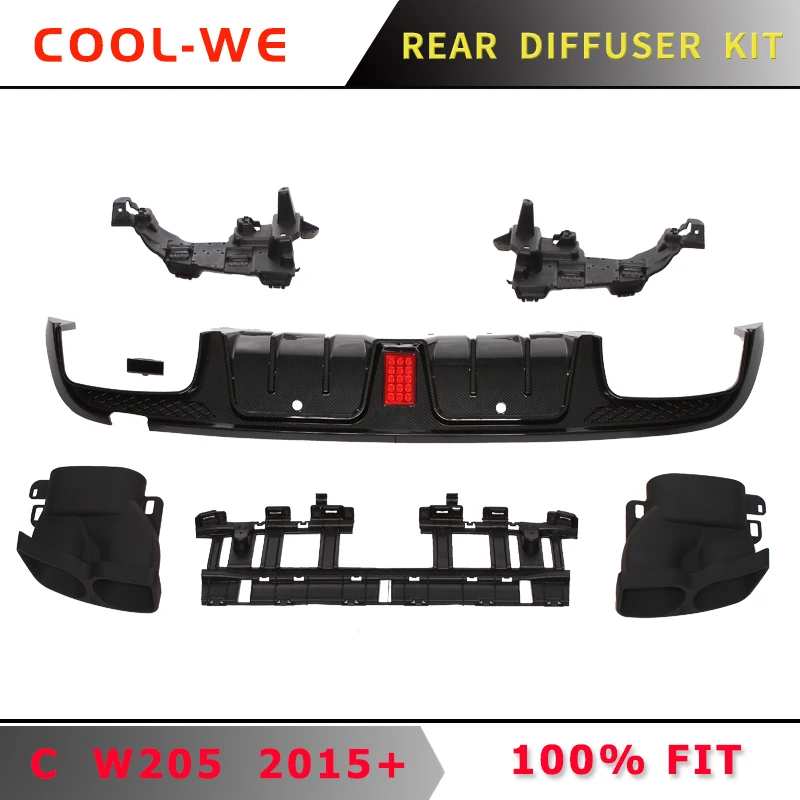 

for Mercedes Benz W205 C CLASS Rear Bumper Diffuser with Exhaust C200 C250 C300 C350 C400 C43 for AMG C63 14-19