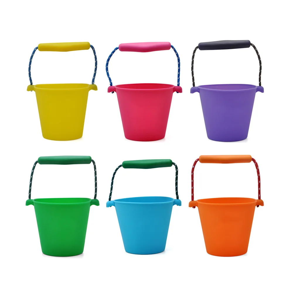 amazing  6 Colors Beach Bucket Silicone Folding Hand-held Barrel Toy Baby Kids Shower Bath Toy Sand Dabbling