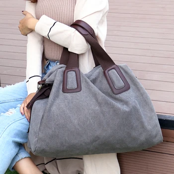 

2018 New Women's Canvas Handbags High Quality Female Hobos Single Shoulder Bags Vintage Solid Multi-pocket Ladies Totes Bolsas