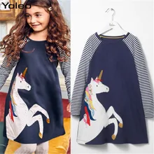 Детское платье для девочек с единорогом г. детское платье принцессы с длинными рукавами Рождественский костюм с рисунком животных для детей, платья, туника