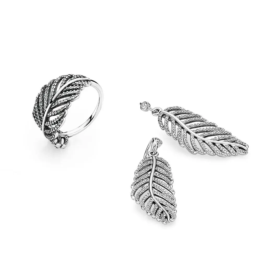 

100% 925 Sterling Silver Feathered Style ring set Charms rings Fit DIY Original Jewelry A set of prices