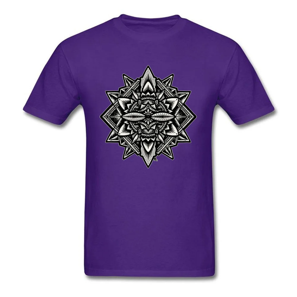 Men Graphic 3D Printed Tees Crewneck Summer Fall 100% Cotton T-Shirt Design Short Sleeve Custom T-Shirt Wholesale Sacred Geometry Flower of Life Mandala - Solid purple