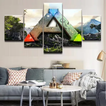 

Canvas Wall Art Pictures no frame Living Room 5 Pieces Ark Survival Evolved Logo Paintings Home Decorative HD Printed Posters