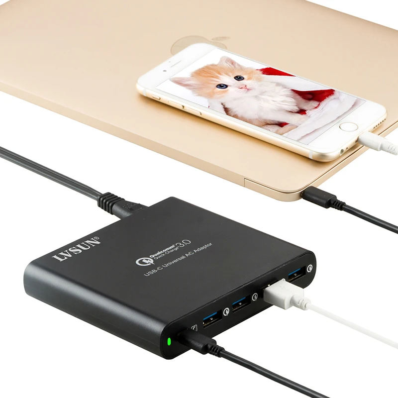 LVSUN QC 3,0 зарядное устройство для телефона, планшета, ноутбука, адаптер type-c USB-C USB C зарядное устройство для Macbook Spectre 13 Yoga 5 Dell Hp Xiao mi