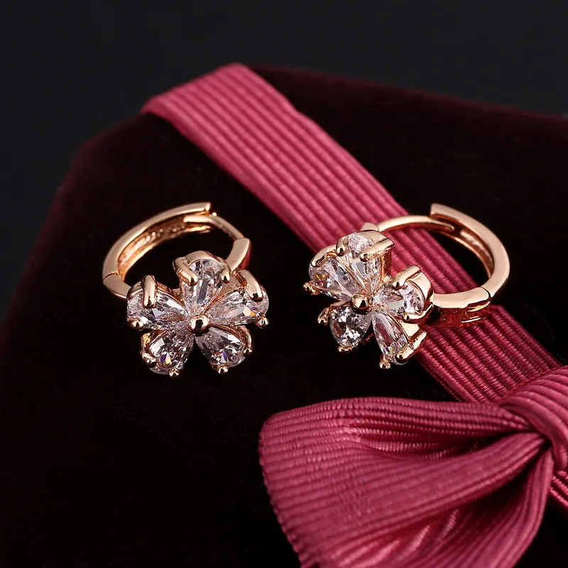 

Trendy Bohemia Style Gold Silver Plated Hoop Women Earrings Clear Cubic Zirconia Flower Earrings For Women Girls Party Jewelry