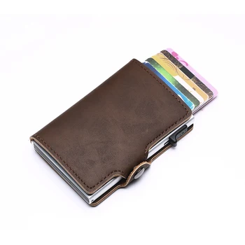 

BYCOBECY 2020 Wallet PU Leather RFID Credit Card Holder Aluminum Box Card Case for Travel Vintage Multifunction Organizer Purses