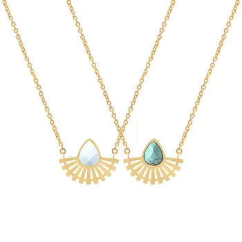 

V Attract 10pcs/lot Kallaite Raindrop Charm Pendants Necklaces Wholesale Copper Women Jewelry Boho Style Necklace