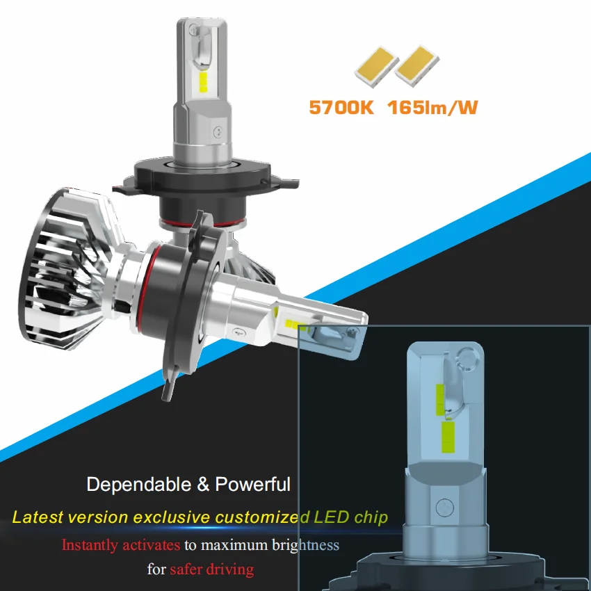 

F1 LED Car Headlight Canbus Error Free All In One H7 H4 H8/H11 HB4/9006 HB3/9005 H1 H3 9012 50W 8000Lm Auto Headlamp 5700K Light