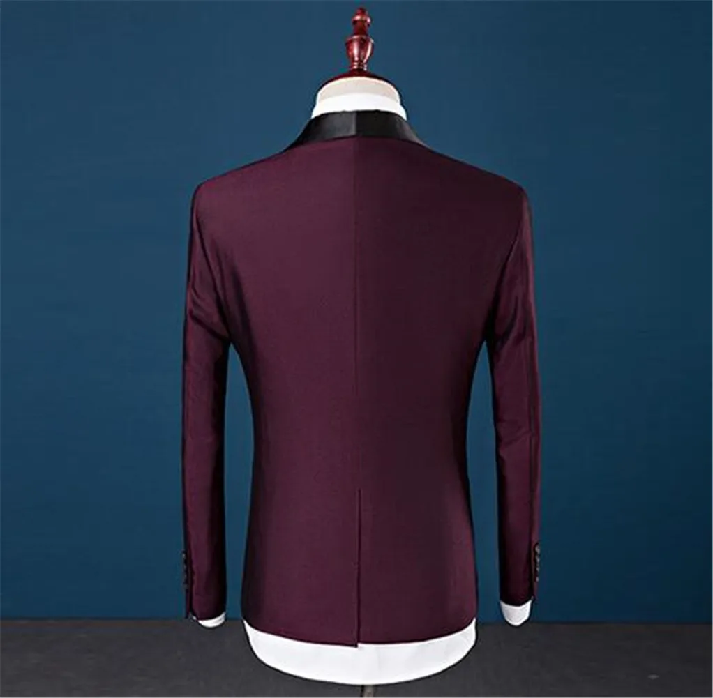 High Quality Burgundy Wedding Men suit Slim Fit Suits 3 Pieces Groomsmen Wedding Suits For Men Bridegroom(Jacket+Pants+Vest)